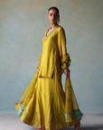 Gul Lime Yellow Silk Sharara Set