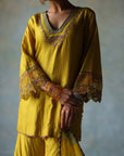 Gul Lime Yellow Silk Sharara Set