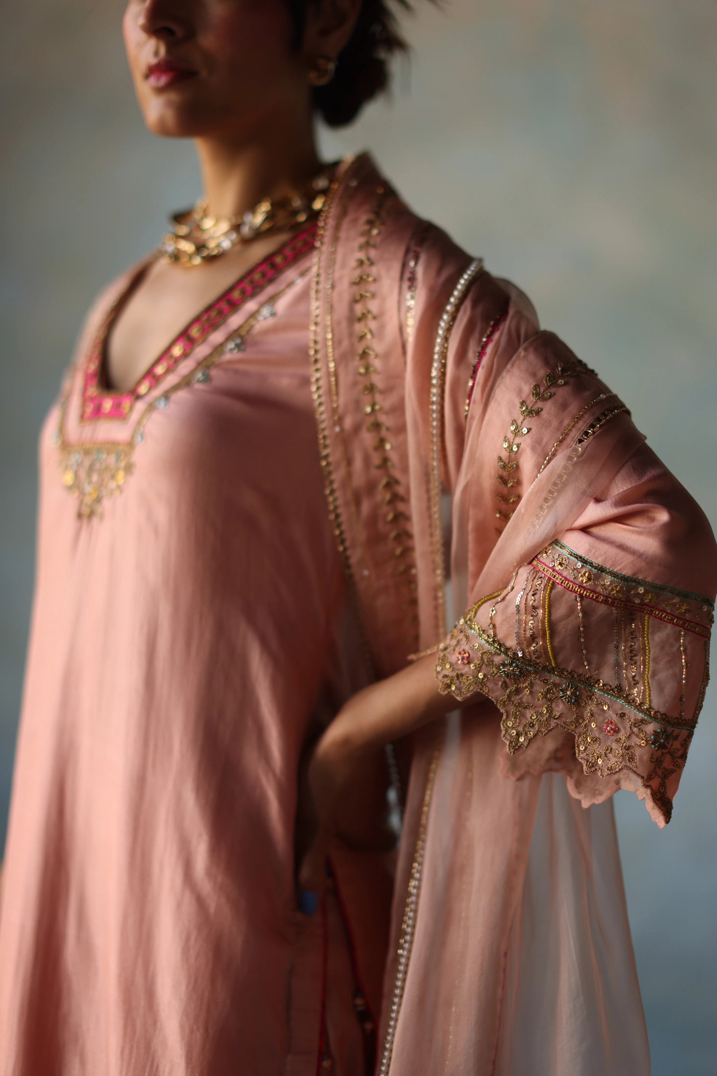 Gul Pastel Pink Silk Sharara Set