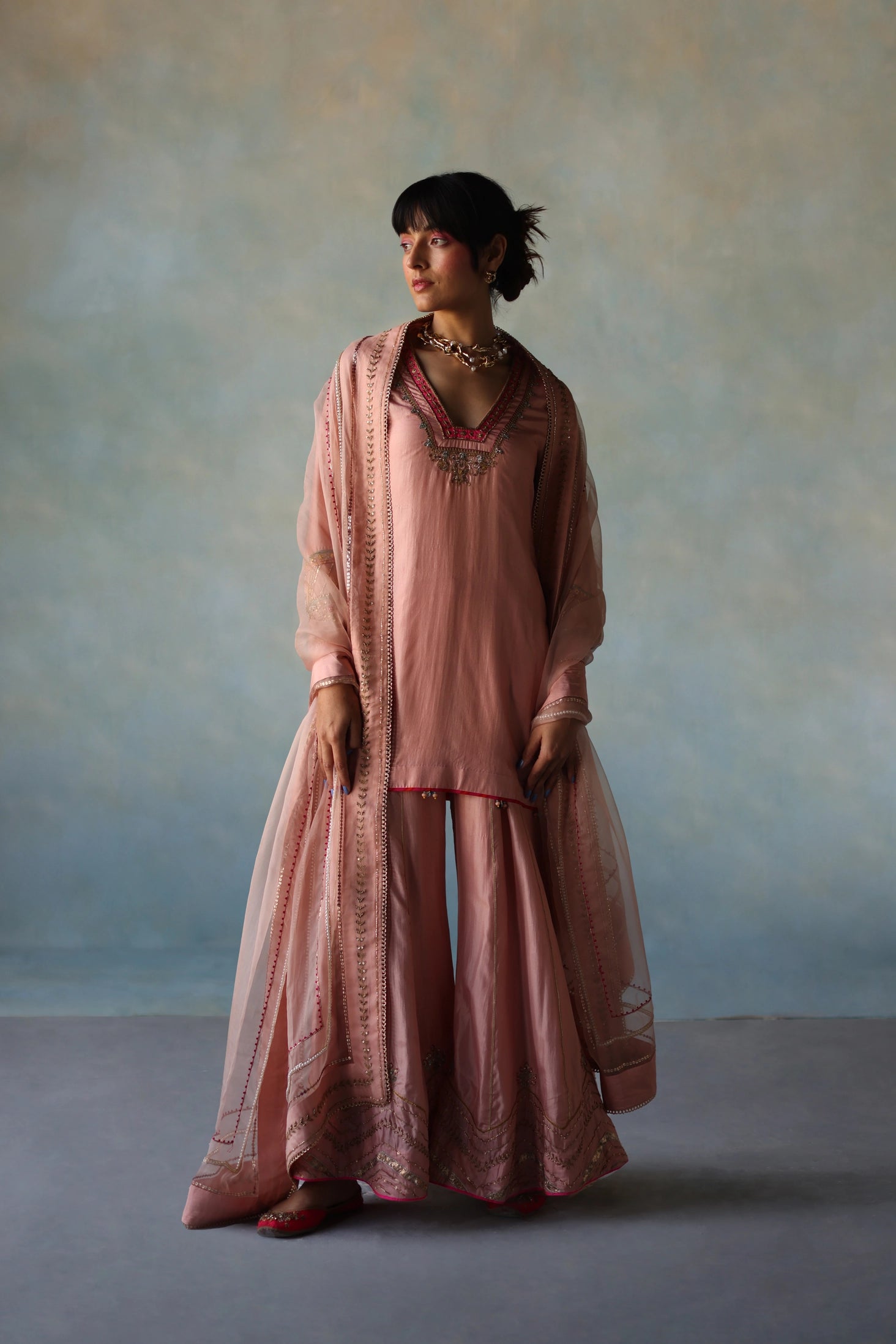 Gul Pastel Pink Silk Sharara Set