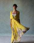 Gul Yellow Printed Stripe Crepe Sari