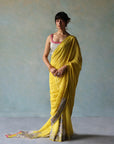 Gul Yellow Printed Stripe Crepe Sari