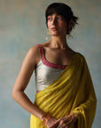 Gul Yellow Printed Stripe Crepe Sari