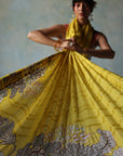 Gul Yellow Printed Stripe Crepe Sari