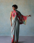 Gul Ice Blue Printed Stripe Crepe Sari