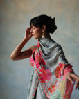 Gul Ice Blue Printed Stripe Crepe Sari