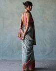 Gul Ice Blue Printed Stripe Crepe Sari