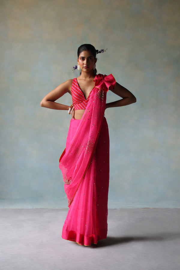 Gul Hot Pink Sequin Flower Sari
