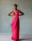 Gul Hot Pink Sequin Flower Sari