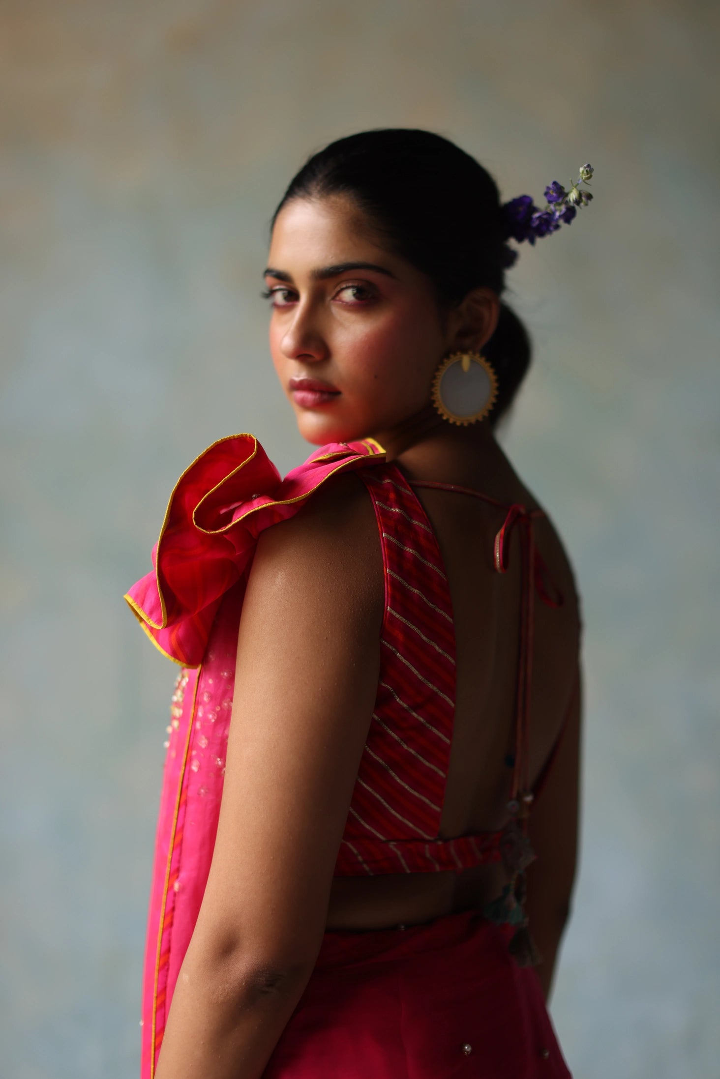 Gul Hot Pink Sequin Flower Sari