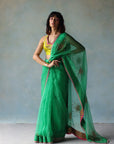 Gul Green Sequin Flower Sari