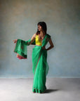 Gul Green Sequin Flower Sari