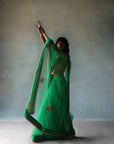 Gul Green Sequin Flower Sari