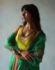 Gul Green Sequin Flower Sari