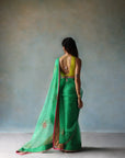 Gul Green Sequin Flower Sari