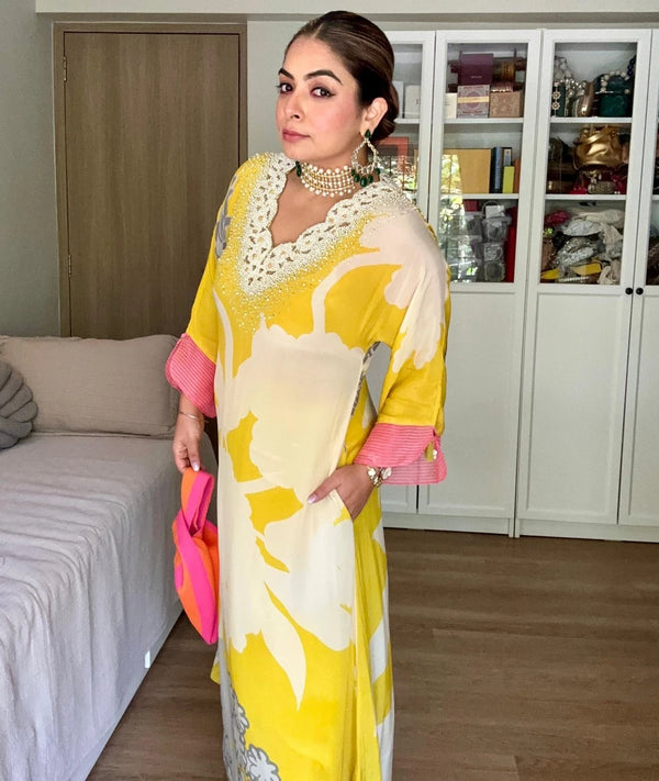 Gurleen Gambhir Pearl Embellished Kaftaan Set