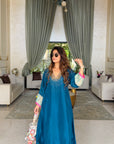 Mehal Kejriwal Teal Blue Silk Kaftan Kurta Set
