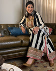 Black And White Stripe Velvet Kaftan Dress