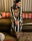 Black And White Stripe Velvet Kaftan Dress