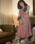 Pink Mehzabeen Print Velevt Kurta Set