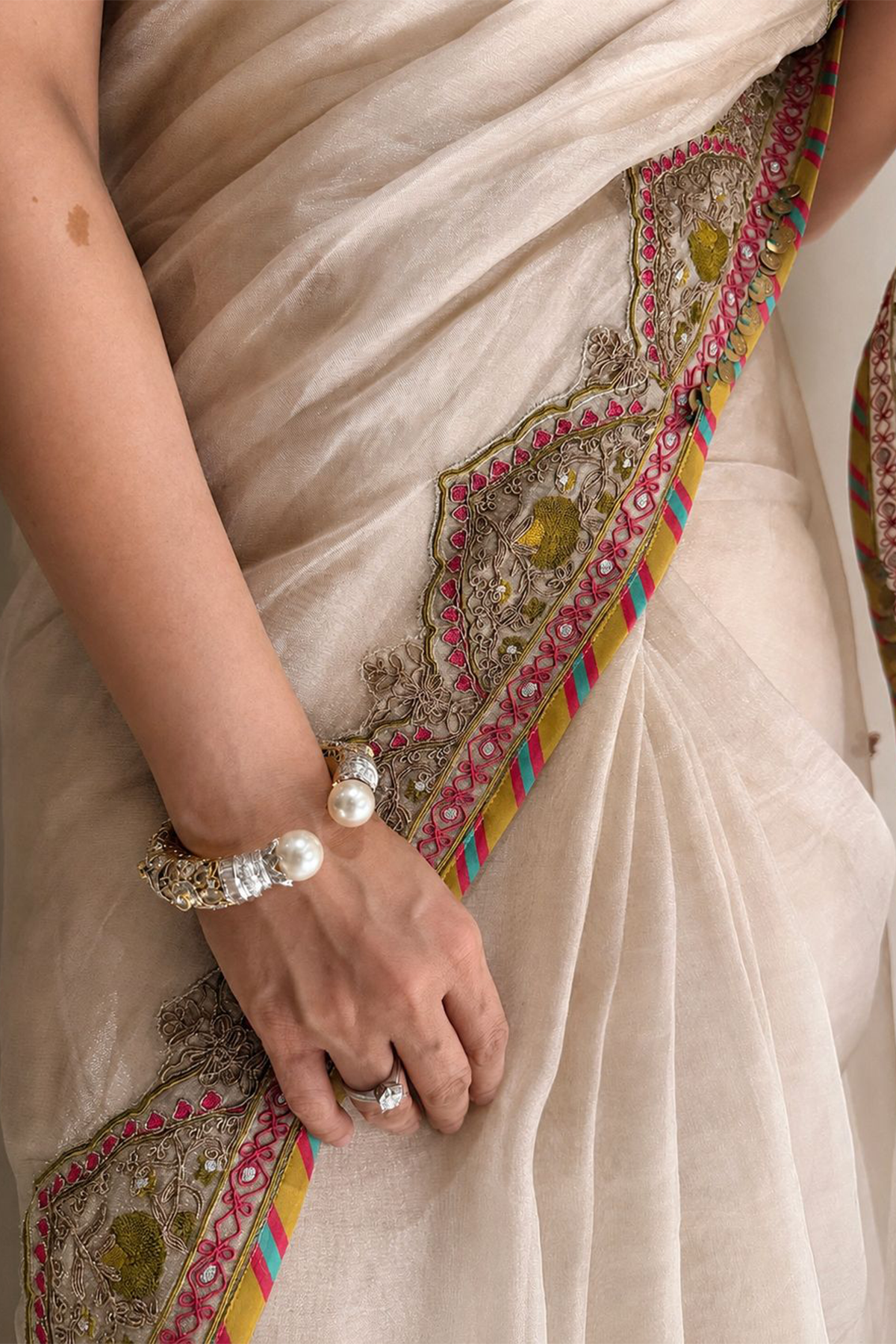 Nisha Aggarwal Ivory Tissue Saree