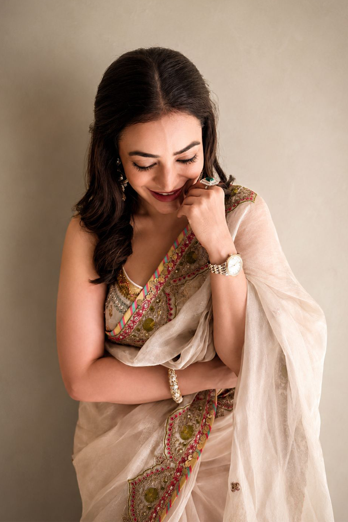 Nisha Aggarwal Ivory Tissue Saree