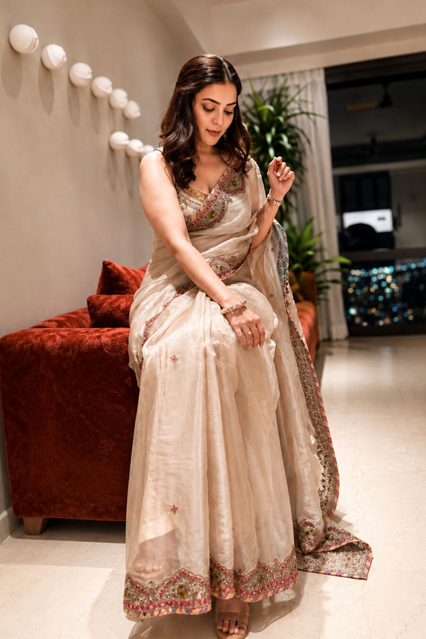 Nisha Aggarwal Ivory Tissue Saree