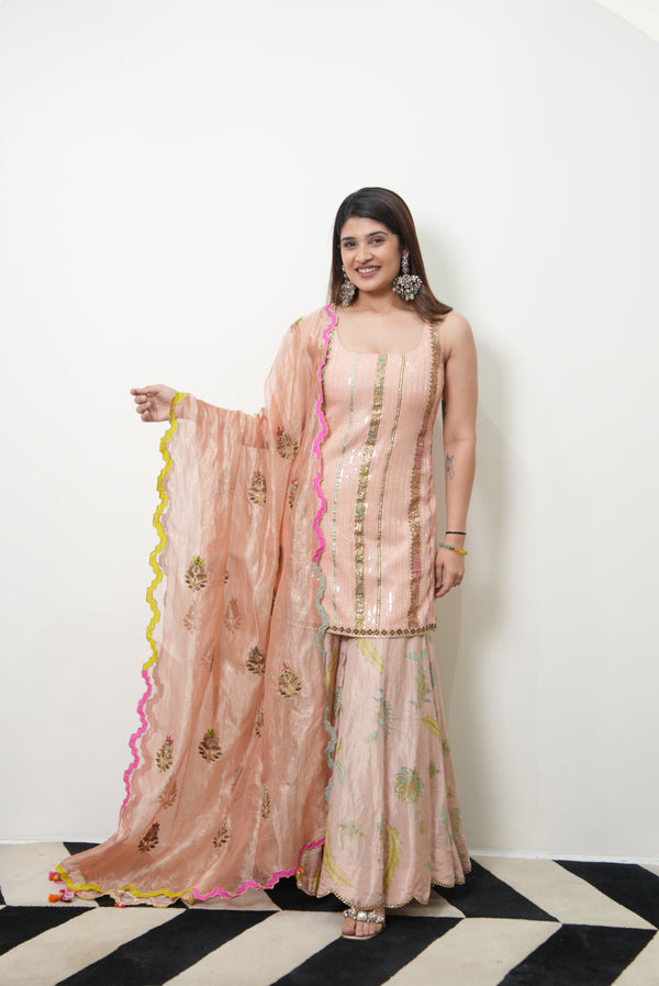 Khel Nude Pink Embroidered Gharara Set