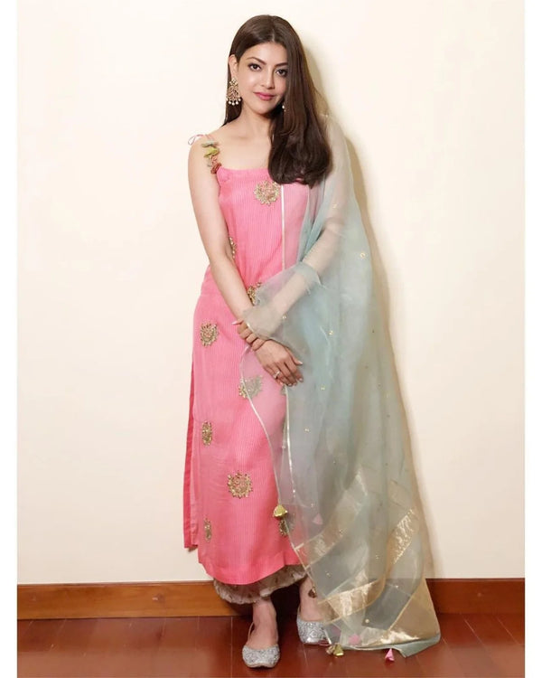 Kajal Aggarwal Heeriye Bright Pink  Straight Kurta Palazzo Set