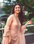 Pastel Pink Jaal Kreethy Suresh Organza Kurta Set