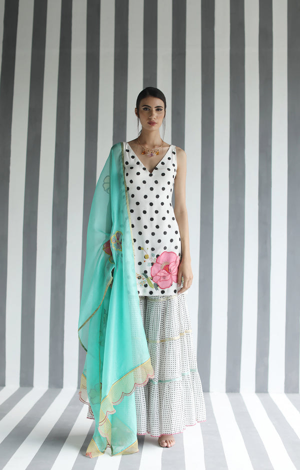 Love To Dot Big Flower Gharara Set