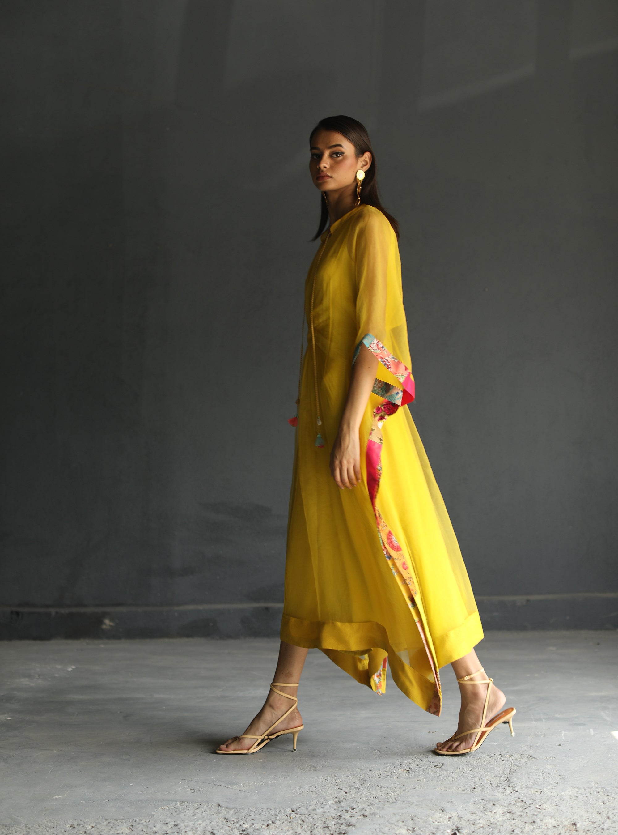 Love To Dot Yellow Organza Kaftan