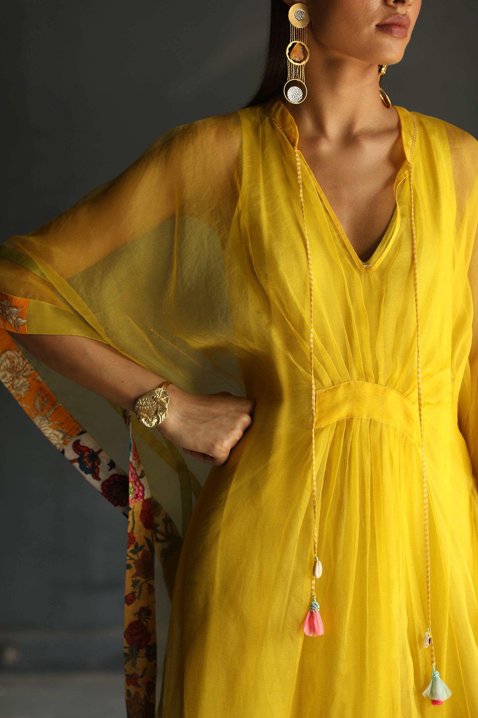 Love To Dot Yellow Organza Kaftan