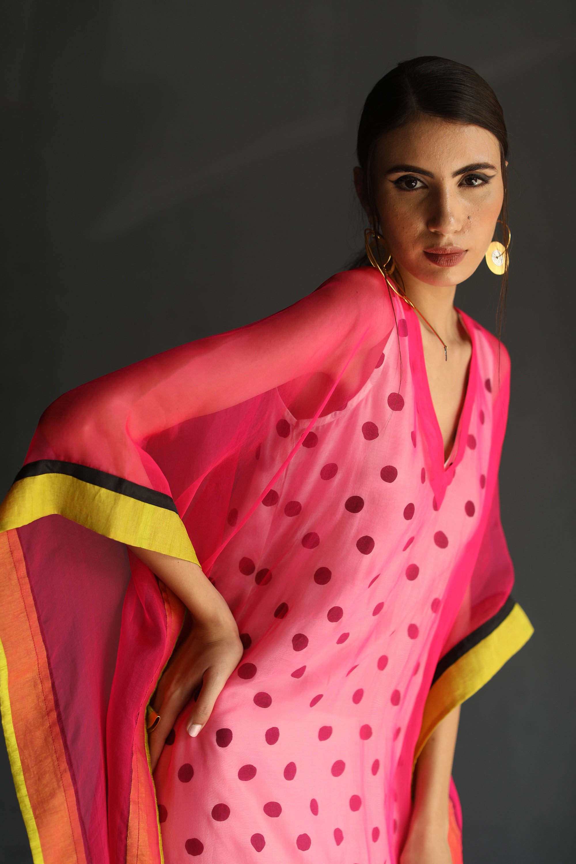 Love To Dot Hot Pink Flower Organza Kaftan