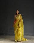 Love To Dot Yellow Flower Organza Sari