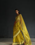 Love To Dot Yellow Flower Organza Sari