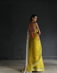 Love To Dot Yellow Flower Organza Sari