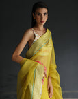 Love To Dot Yellow Flower Organza Sari