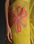 Love To Dot Yellow Flower Organza Sari