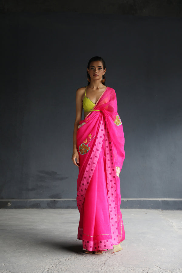 Love To Dot Hot Pink Floral Kota Sari