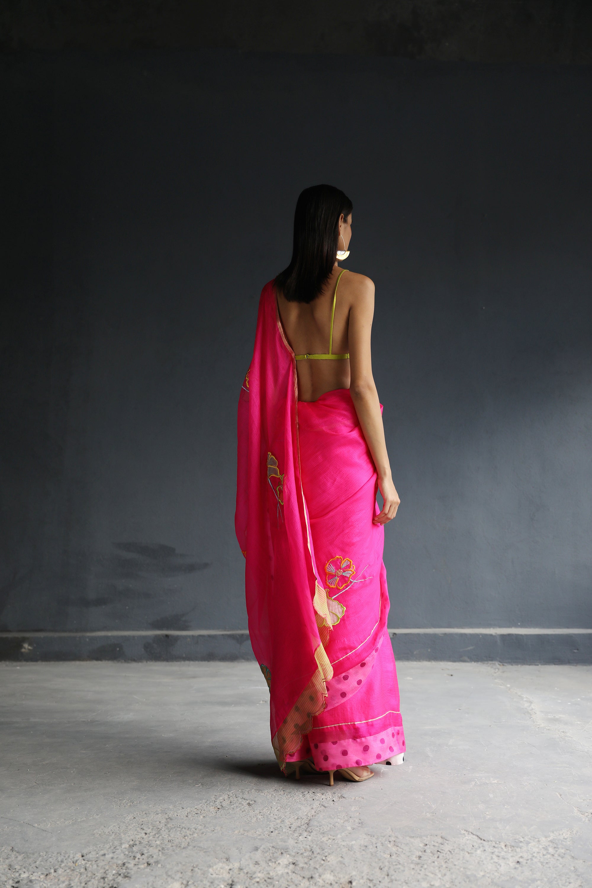 Love To Dot Hot Pink Floral Kota Sari