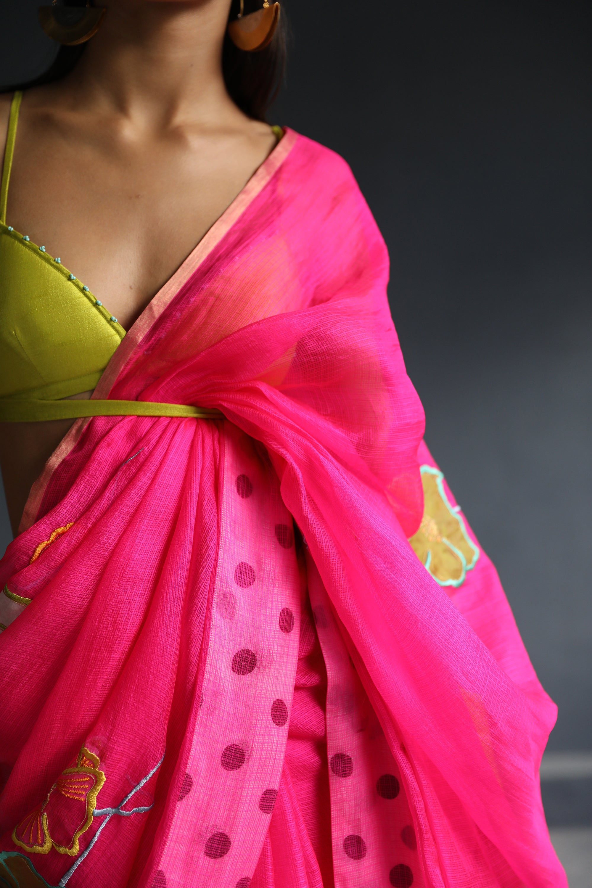 Love To Dot Hot Pink Floral Kota Sari