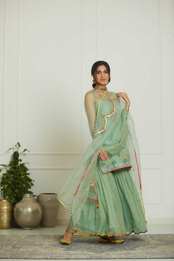 Powder Blue Organza Arch Patch Dupatta