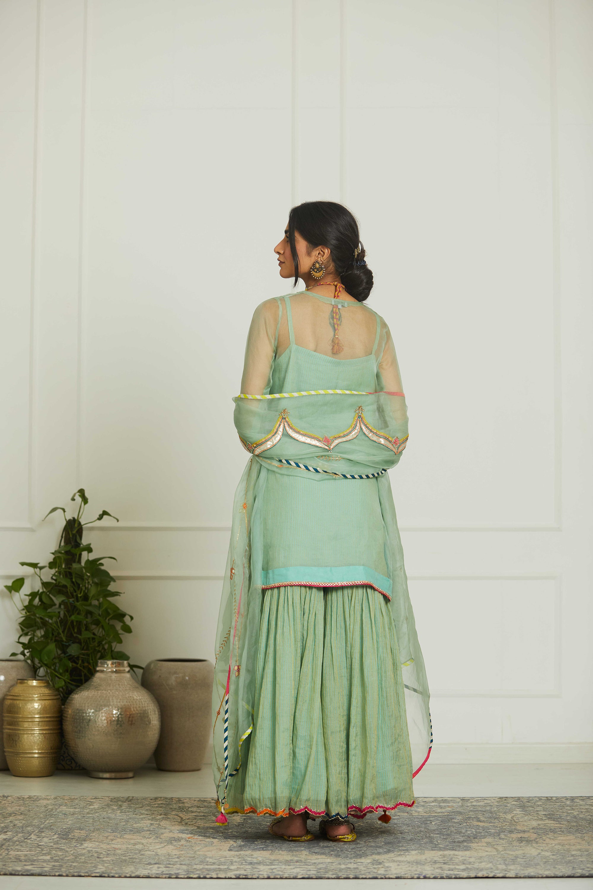 Powder Blue Organza Arch Patch Dupatta