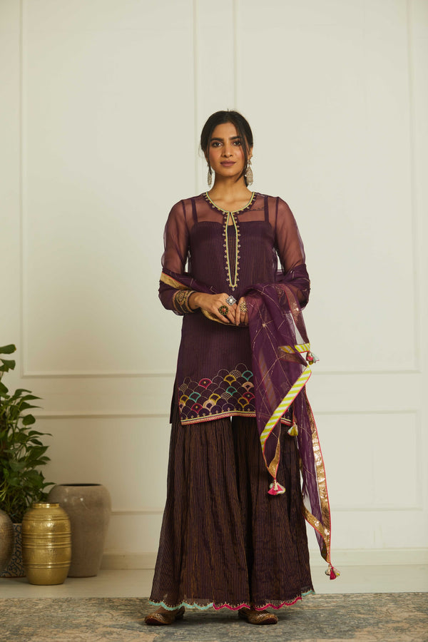 Purple Organza Payala Gharara Set