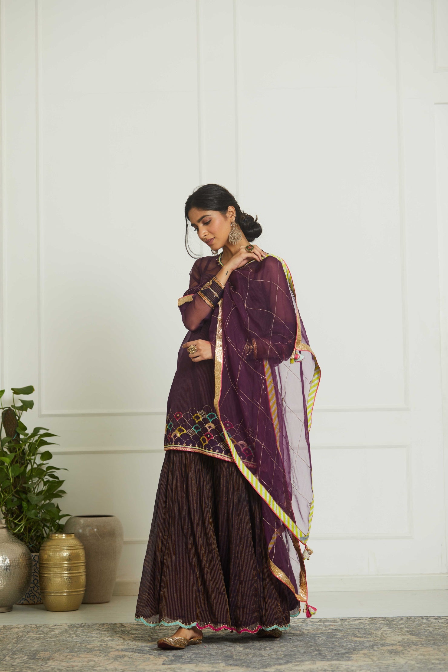 Purple Organza Payala Gharara Set