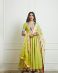 Bright Lime Printed Anarkali Set