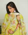 Bright Lime Printed Anarkali Set