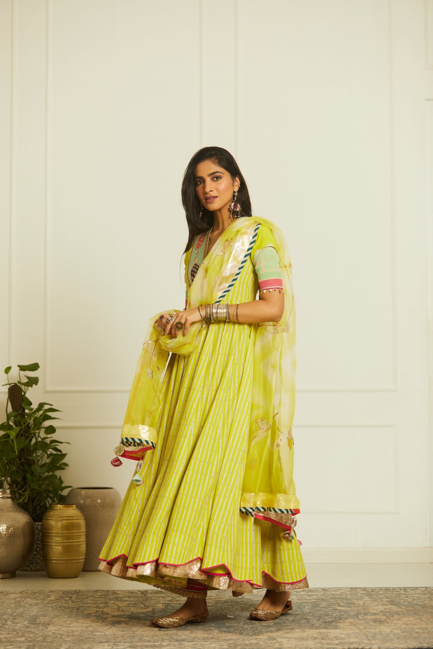 Bright Lime Printed Anarkali Set