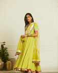 Bright Lime Printed Anarkali Set